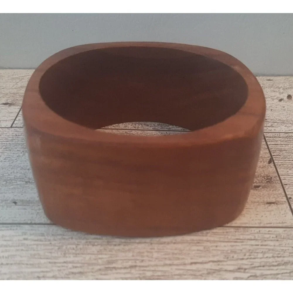 Wide Square Natural Wooden Bangle Bracelet Vintage